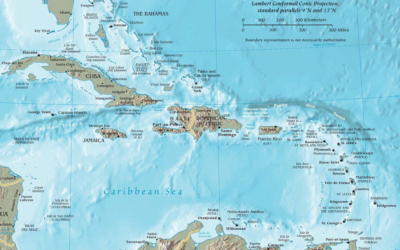Map of the Caribbean by the CIA World Factbook